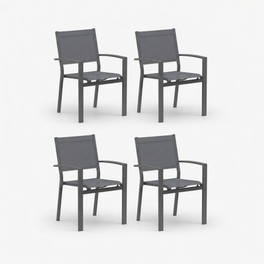 Set of 4, Heavy-Duty Metal Grey Outdoor Patio Chair, All Weather Textilene