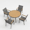 5-Piece Grey Aluminum Patio Dining Set, 4-Seat All-Weather Heavy Duty HDPS Round Table and Textilene Patio Chairs