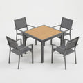 5-Piece Grey Patio Dining Set, 4-Seat All-Weather Heavy-Duty HDPS Aluminum Square Table and Textilene Metal Patio Chairs