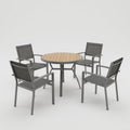 5-Piece Grey Patio Dining Set, 4-Seat All-Weather Heavy-Duty HDPS Aluminum Round Table and Textilene Metal Patio Chairs