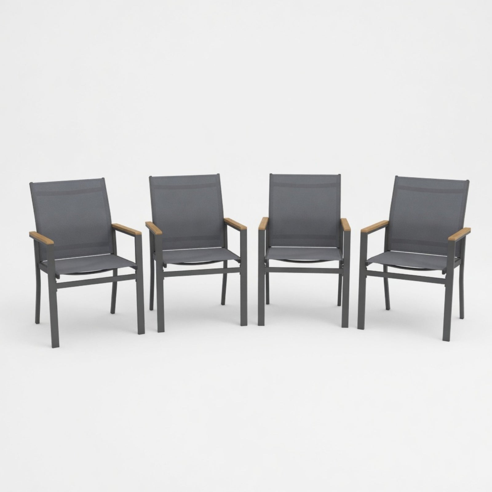 Set of 4 , Grey Aluminum Outdoor Patio Chair, All Weather Textilene Patio Chairs