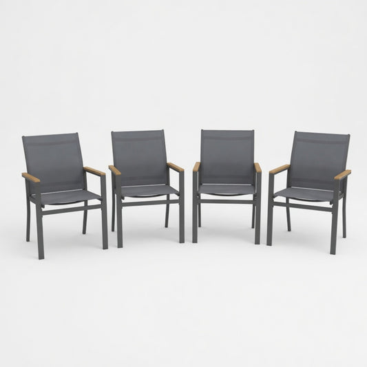 Set of 4 , Grey Aluminum Outdoor Patio Chair, All Weather Textilene Patio Chairs