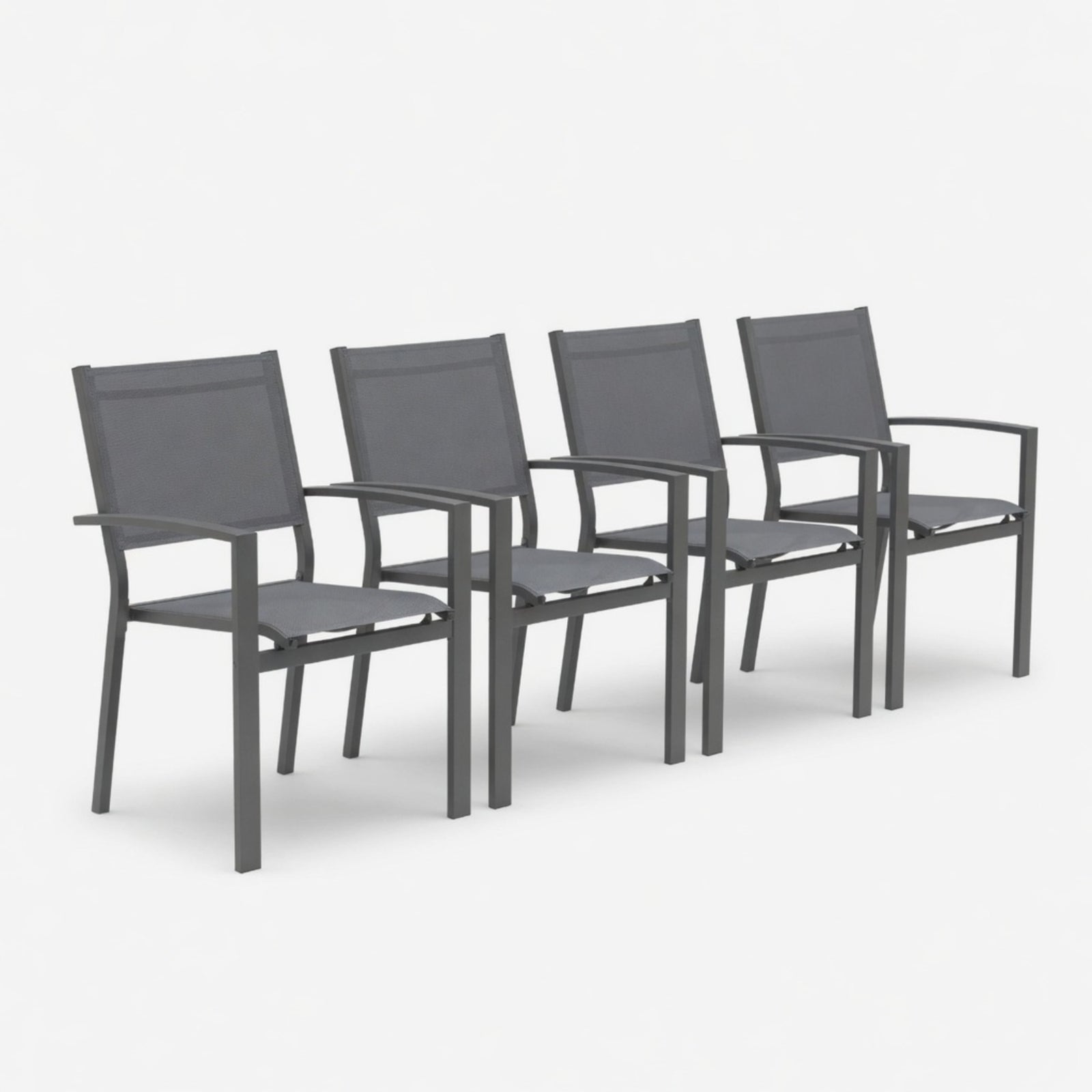 Set of 4, Heavy duty Metal Grey Outdoor Patio Chair, All Weather Textilene