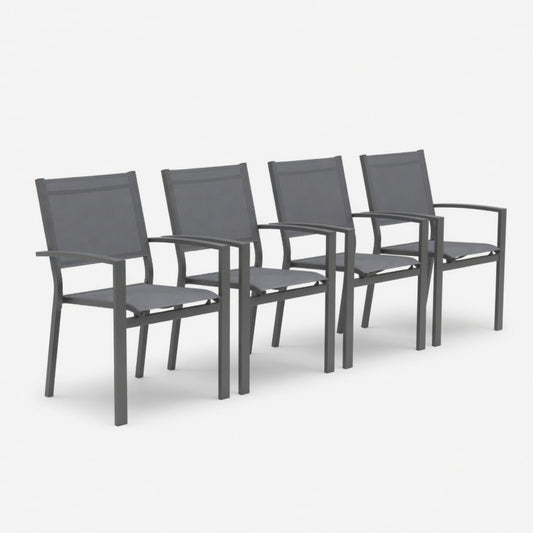 Set of 4, Heavy duty Metal Grey Outdoor Patio Chair, All Weather Textilene