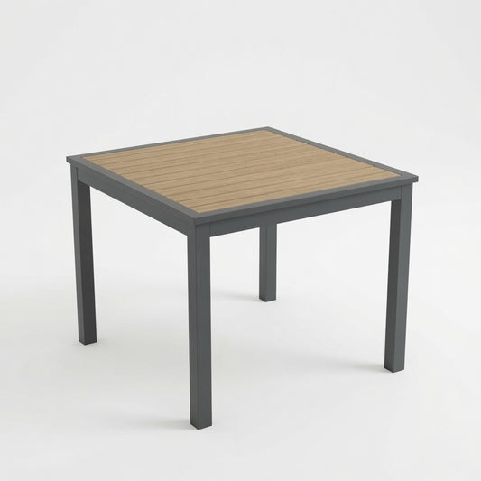35.4" Grey Aluminum Outdoor Square Patio Table, All Weather HDPS Slatted Dining Table - product image 1
