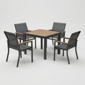 5-Piece Grey Aluminum Patio Dining Set, 4-Seat All-Weather Heavy-Duty HDPS Square Table and Textilene Patio Chairs