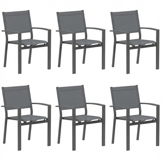 Set of 6, Heavy duty Metal Grey Outdoor Patio Chair, All Weather Textilene