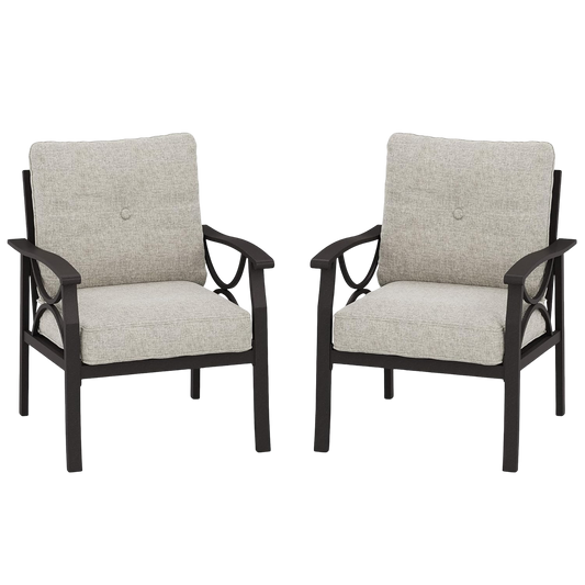 Modern Outdoor Armchair Set of 2, All-Weather Metal Patio Chairs with Premium Olefin Cushions, Grey