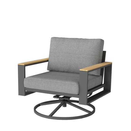 2-Piece Outdoor Aluminum Swivel Rocking Chairs, 360-Degree Rotating Patio Lounge Chairs with Wood-Like Armrests & Grey