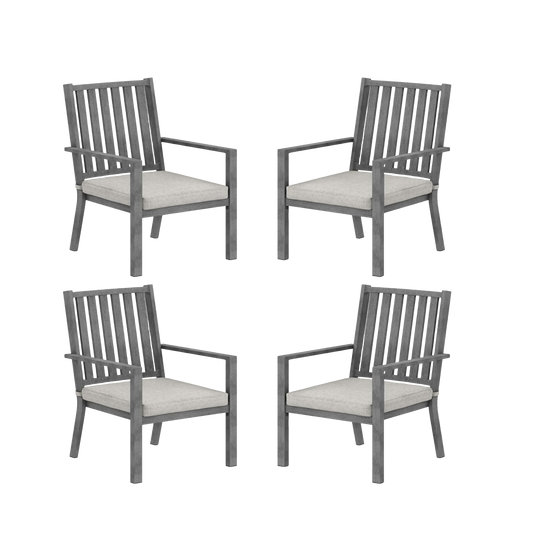 Modern Farmhouse Outdoor Dining Chairs Set of 4, All-Aluminum Frame with Wood-Like Texture and Premium Olefin Cushions, Grey