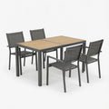 5-Piece Grey Patio Dining Set, 4-Seat All-Weather Heavy-Duty HDPS Aluminum Rectangle Table and Textilene Metal Patio Chairs