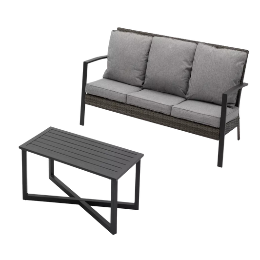 2-Piece Outdoor Patio Sofa Set, 67" 3-Seat Wicker Couch with Modern Coffee Table, All-Weather Metal Frame & Water-Resistant