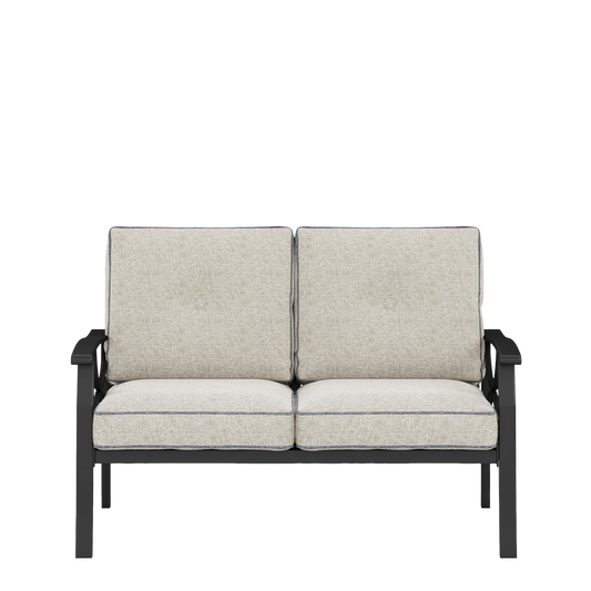 Modern 2-Seat Patio Loveseat, All-Weather Metal Outdoor Sofa with Premium Olefin Cushions, Grey - product image 2