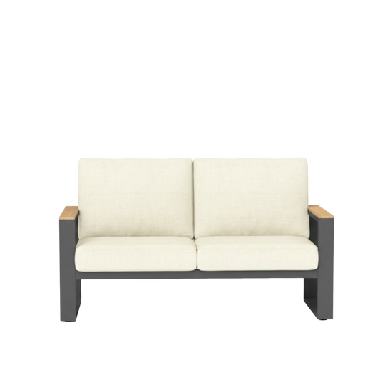 Modern Aluminum Outdoor Loveseat, All-Weather Metal Patio Sofa with U-Shaped Legs and Premium Olefin Cushions, Beige
