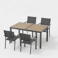 5-Piece Grey Patio Dining Set, 4-Seat All-Weather Heavy Duty HDPS Aluminum Rectangle Table and Textilene Metal Patio Chairs