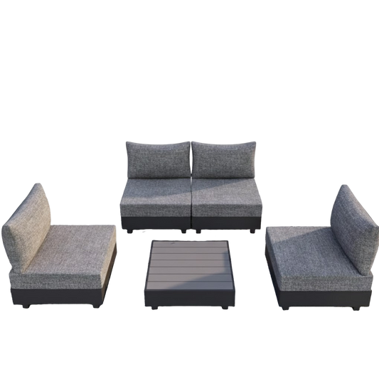 5-Piece Modular Outdoor Aluminum Sectional Set, All-Weather Patio Conversation Set with 6-Inch Olefin Cushions and Coffee