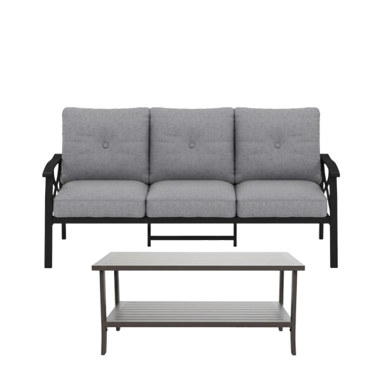 Modern Patio Conversation Set, 3-Seat Outdoor Sofa & 2-Tier Coffee Table with Premium Olefin Cushions, Grey - product image 2