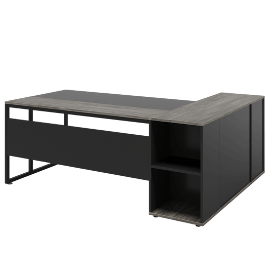 71" L-Shaped Executive Desk with Cabinet Storage & Shelves