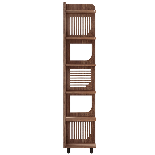 72" Tall Corner Shelf, 6-Tier Rustic Narrow Corner Bookshelf with Hollowed-Out Design, 90-Degree Freestanding Display