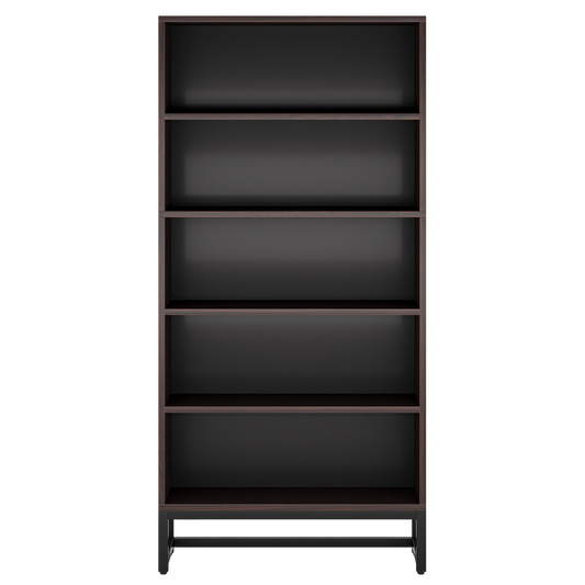 71" Tall Heavy-Duty Sandalwood Bookshelf, 5-Tier Industrial Library Bookcase with Metal Base, 31" Wide Deep Storage