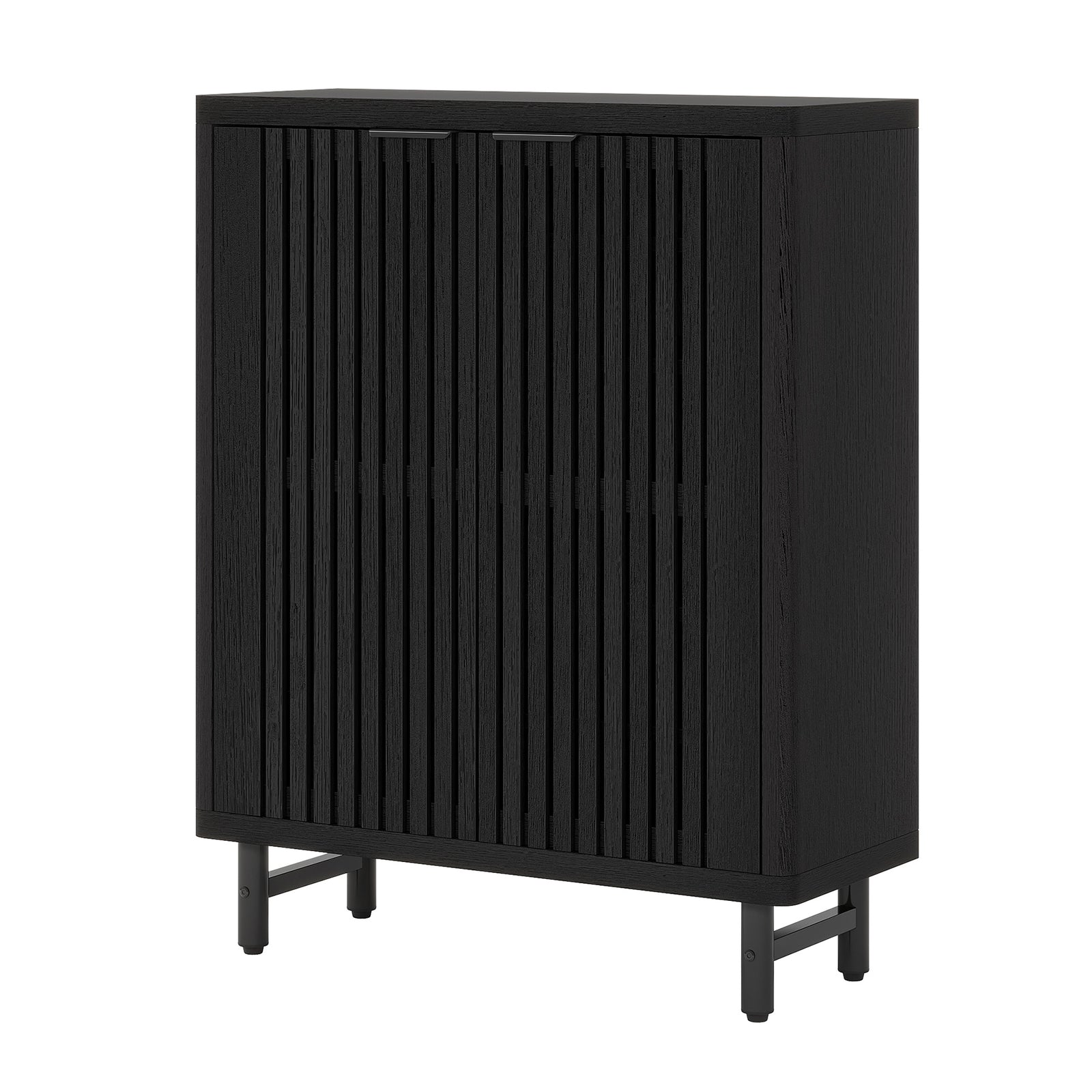 EMOOTTOO 43" Modern Black Shoe Storage Cabinet with Louvered Doors