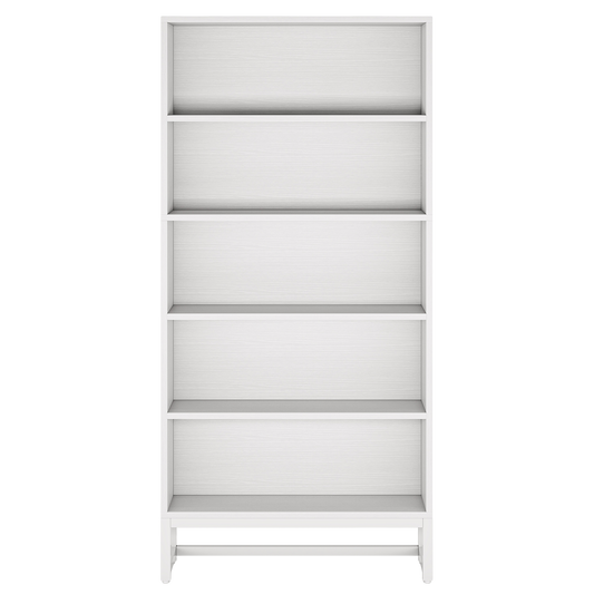 71" Tall Heavy-Duty White Bookcase, 5-Tier Industrial Library Bookshelf with Metal Base, 31" Wide Deep Storage Shelving