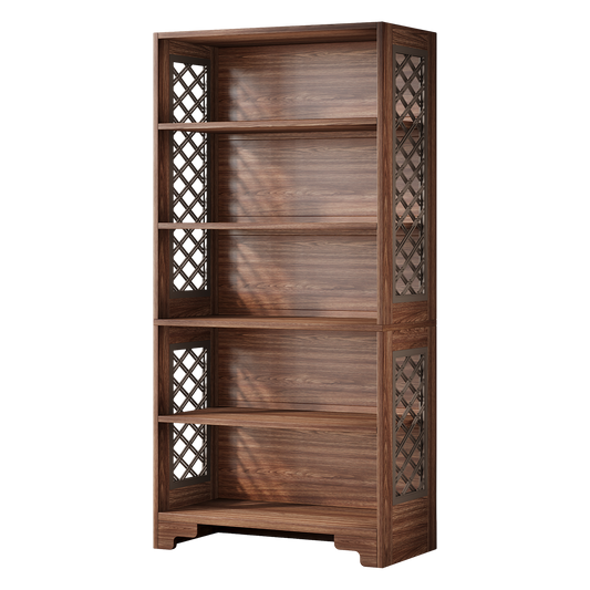 71" Tall 6-Tier Vintage Bookshelf, Mid-Century Modern Display Rack with Lattice Side Panels, Large Capacity Executive