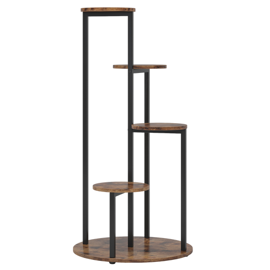 41" Tall Round Plant Stand Indoor, 4-Tier Tiered Plant Shelf with Circular Base, Modern Wood & Metal Flower Pot Holder