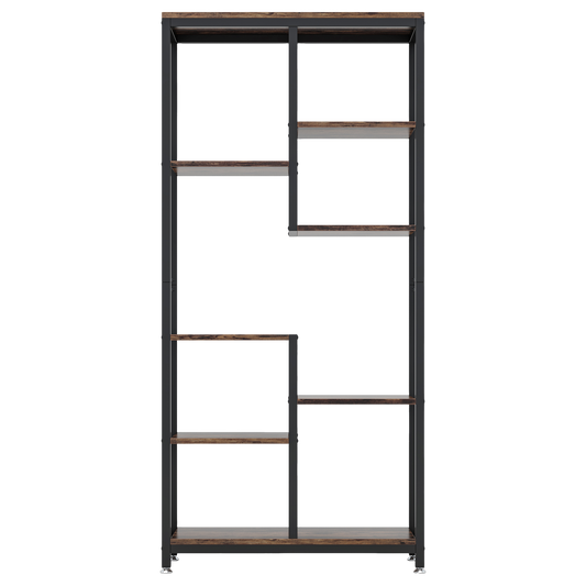 69" Tall Industrial Bookshelf, 6-Tier Etagere Bookcase with 8 Staggered Open Shelves, Slim Geometric Display Rack - product