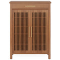 EMOOTTOO 43" Walnut Shoe Storage Cabinet with Louvered Doors and Drawer