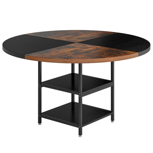 47" Round Dining Table with 2-Tier Storage Shelves, Industrial Spliced Tabletop Kitchen Table - product image 2