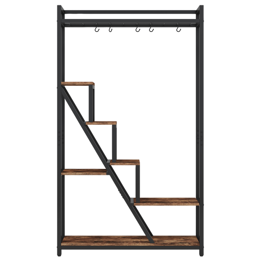 71" Tall Indoor Plant Stand, 7-Tier Large Ladder Plant Shelf with 5 Hanging Hooks, Industrial Multi-Potted Display Rack