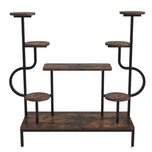 50" Tall 8-Tier Large Metal Plant Stand, Multi-Level Indoor Plant Shelf with Round & Square Boards, Heavy-Duty Wood Flower
