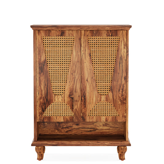 EMOOTTOO 43" Boho Rattan Shoe Storage Cabinet