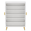 EMOOTTOO 7-Tier Shoe Cabinet with Vertical Fluted Doors, White & Gold