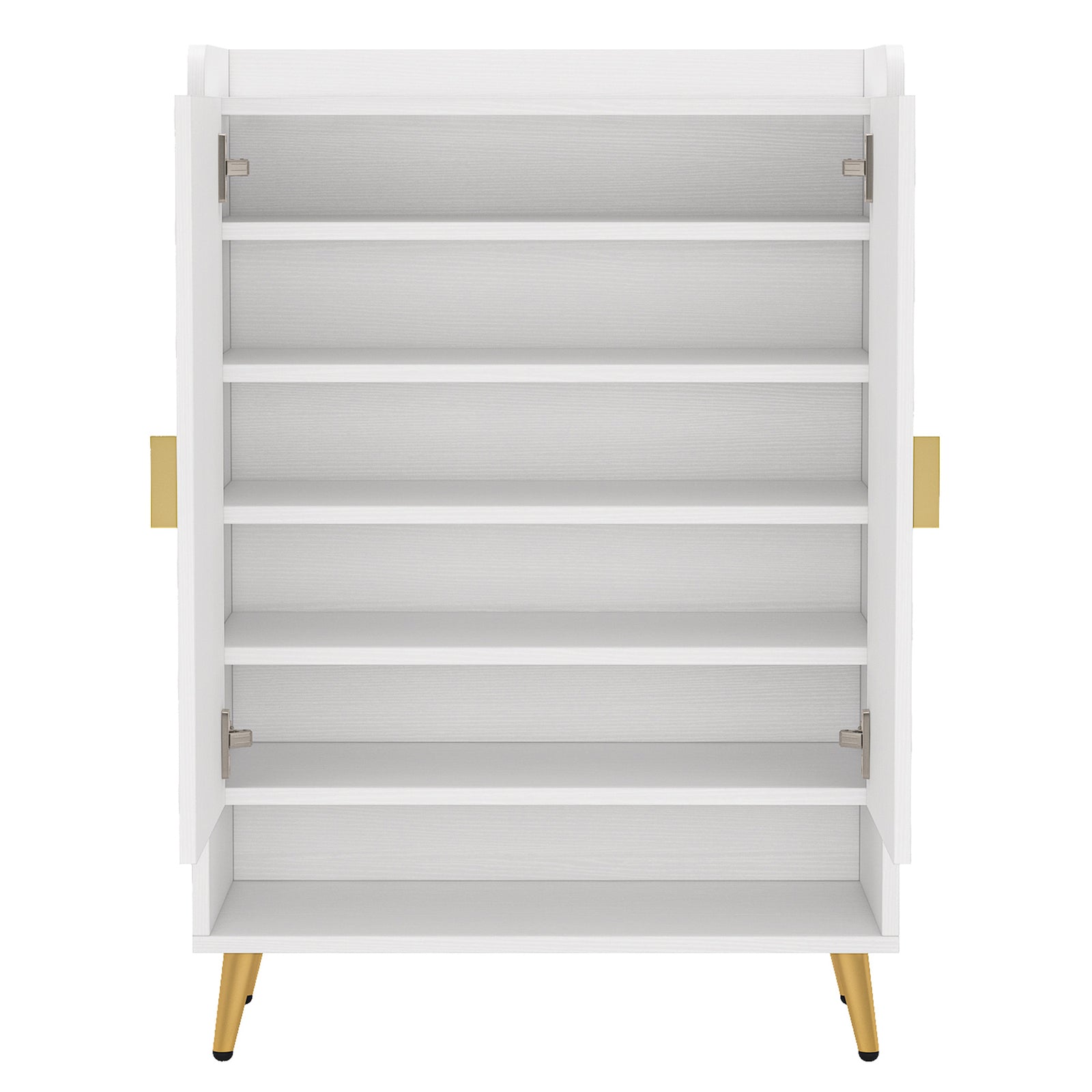 EMOOTTOO 7-Tier Shoe Cabinet with Vertical Fluted Doors, White & Gold