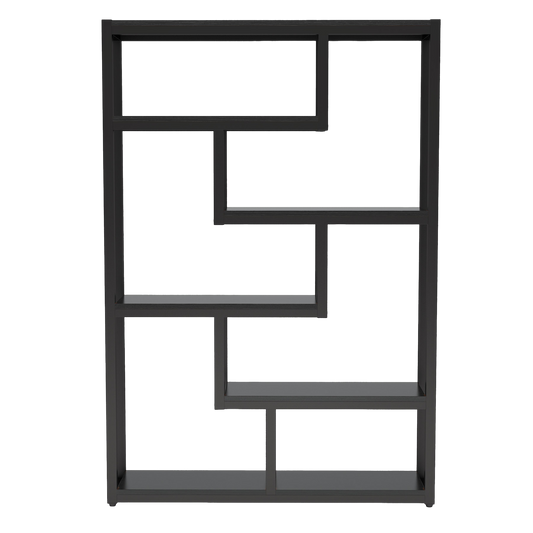 69" Tall Modern Staggered Bookshelf, 6-Tier Etagere Bookcase with Asymmetrical Open Shelves, Large All-Black Display Rack