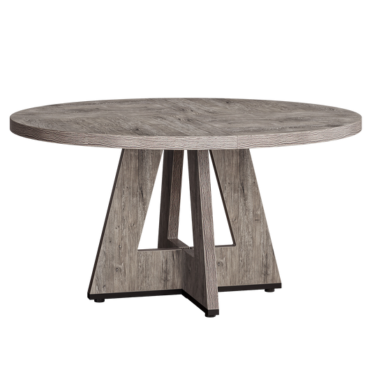 47" Round Dining Table for 4-6, Rustic Grey Farmhouse Kitchen Table with Reinforced Cross Base, Large Circular Dinner Table