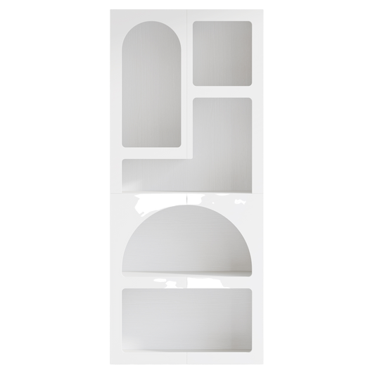 71" Tall Geometric Bookshelf, Modern White Arched Bookcase with 5 Irregular Open Shelves, Artistic Display Cabinet