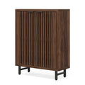EMOOTTOO 43" Dark Walnut Shoe Storage Cabinet with Breathable Louvered Doors