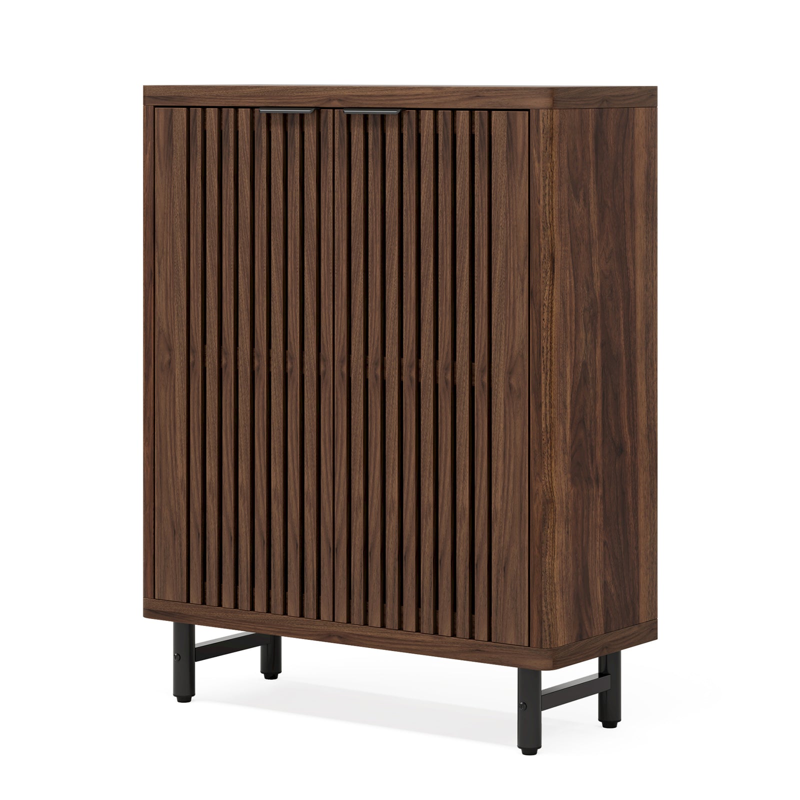 EMOOTTOO 43" Dark Walnut Shoe Storage Cabinet with Breathable Louvered Doors