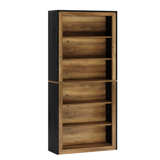 74.4" Tall Bookcase, 7-Tier Modern Industrial Open Display Shelf with Vintage Brown Wood Grain, Heavy-Duty Wood Bookshelf
