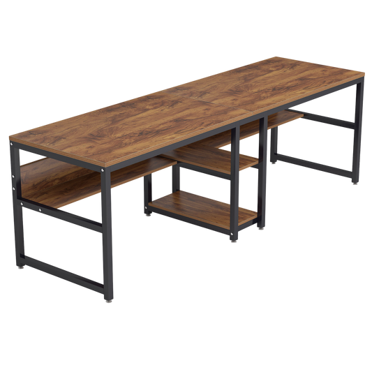 Two Person Desk with Bookshelf, 78.7 Computer Office Double Desk