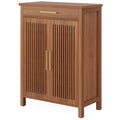 EMOOTTOO 43" Walnut Shoe Storage Cabinet with Louvered Doors and Drawer
