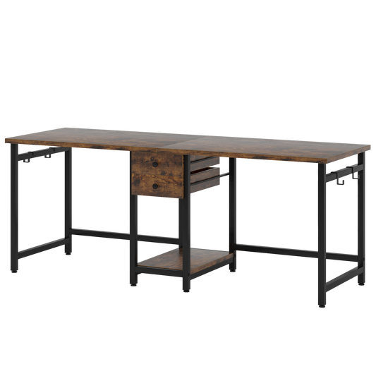Two Person Desk, 79 Inch Double Desk with 2 Drawers, Large Computer Desk Long Desks with Storage Shelves, Writing Table