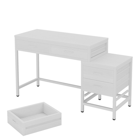 Computer Desk with 5 Drawers, Reversible Cabinet & Printer Stand