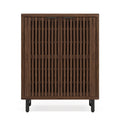 EMOOTTOO 43" Dark Walnut Shoe Storage Cabinet with Breathable Louvered Doors