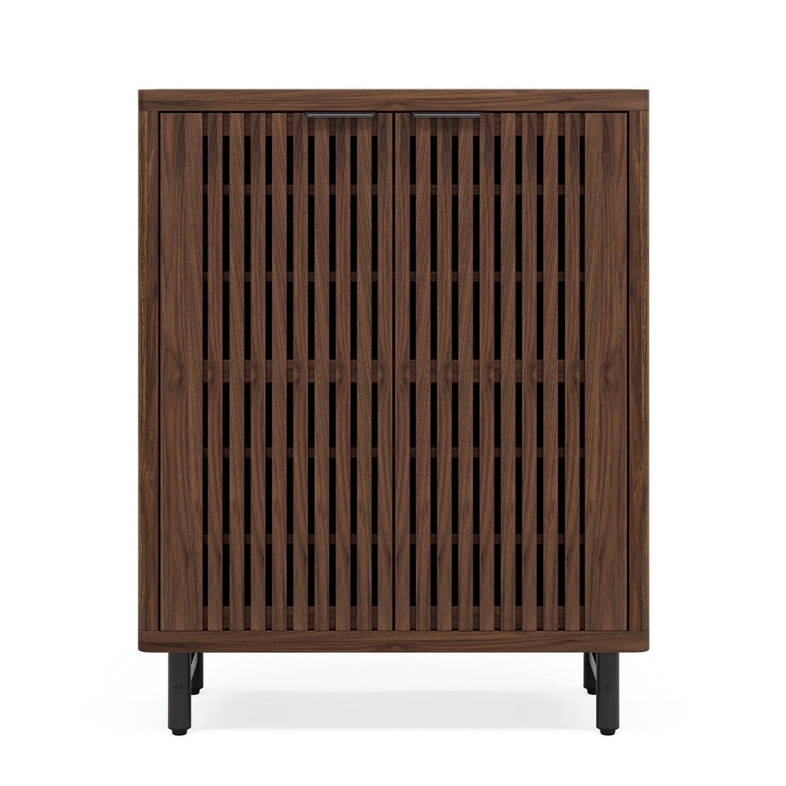 EMOOTTOO 43" Dark Walnut Shoe Storage Cabinet with Breathable Louvered Doors