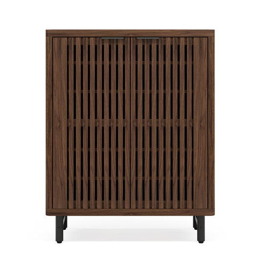 EMOOTTOO 43" Dark Walnut Shoe Storage Cabinet with Breathable Louvered Doors