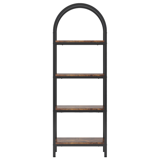 71" Tall 4-Tier Arch Top Industrial Bookshelf (Set of 2), Modern Wood & Metal Display Rack, Freestanding Large Storage